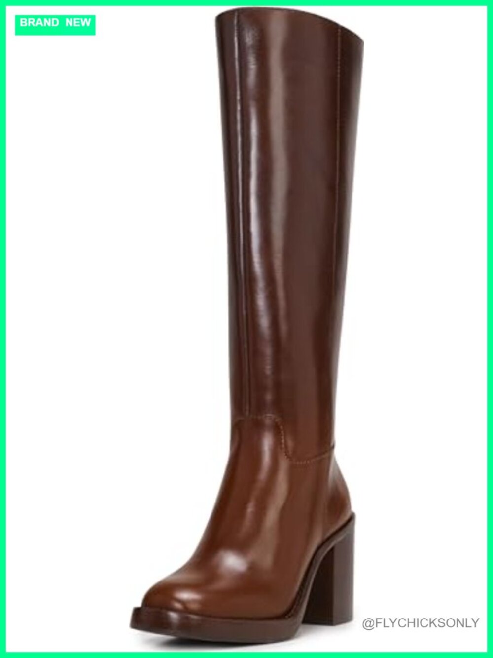 Wide Calf Leather Knee-High Boots Square Toe Block Heel
